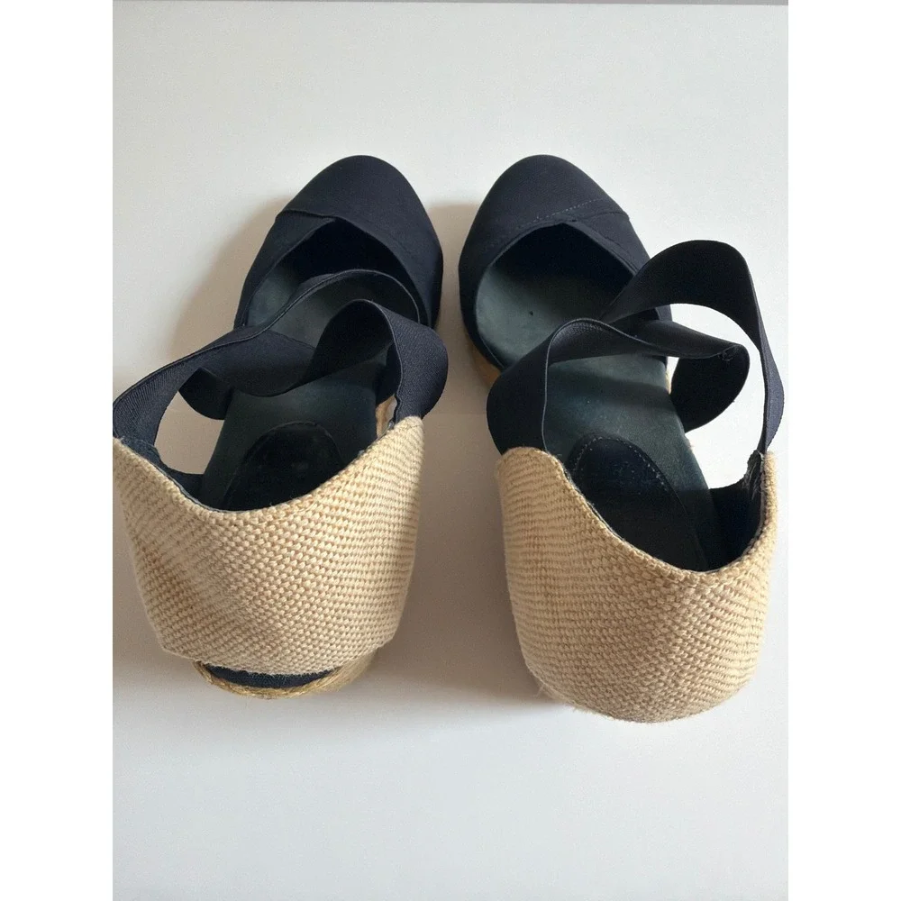 Lauren Ralph Lauren Navy Blue Elastic Strap Espadrille Wedge Sandals SZ 9.5